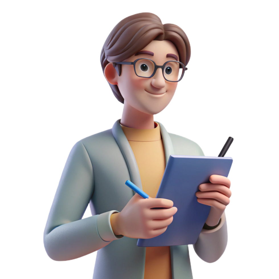 magnificent classic Thoughtful writer holding a pen and notebook premium png