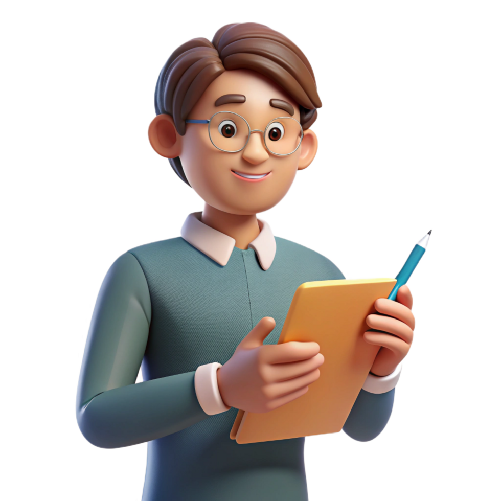 impressive modern Thoughtful writer holding a pen and notebook genuine png