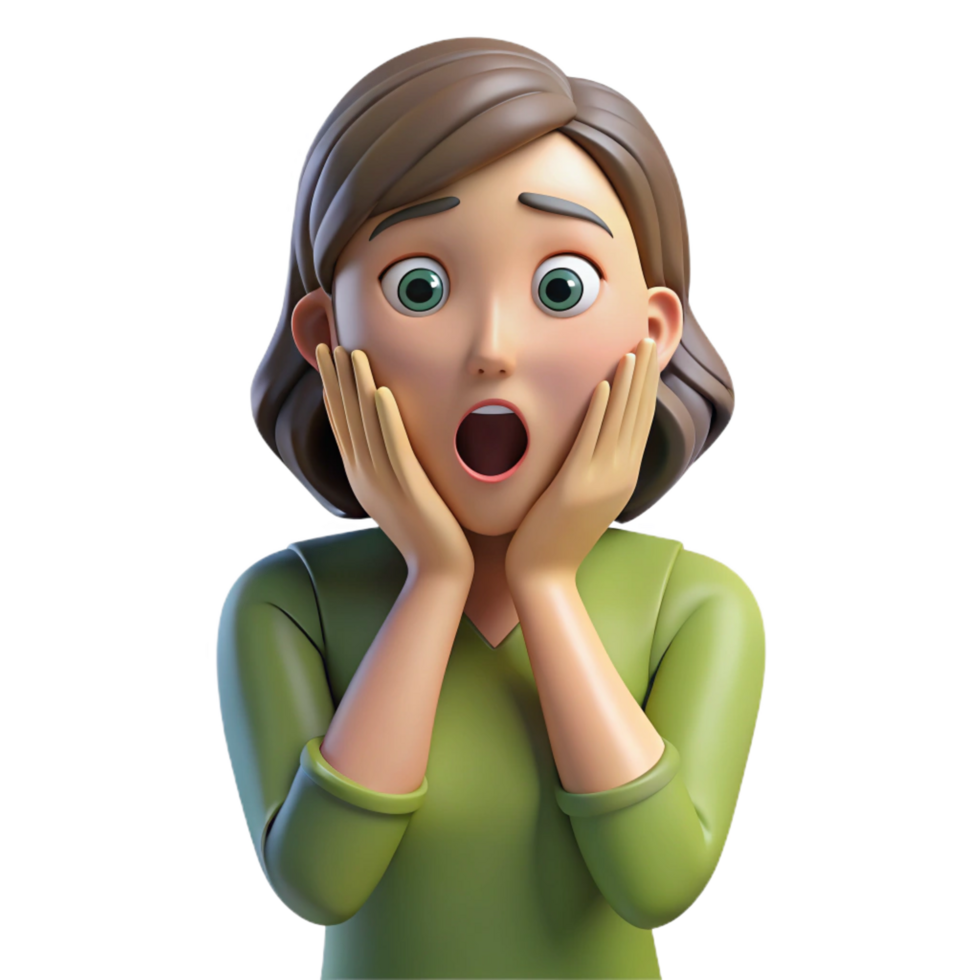 vibrant minimalist Surprised woman with hands on her cheeks 4K png