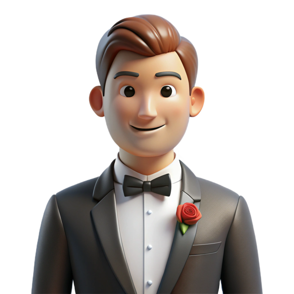 impressive artistic Groom in a tuxedo with a boutonniere premium png