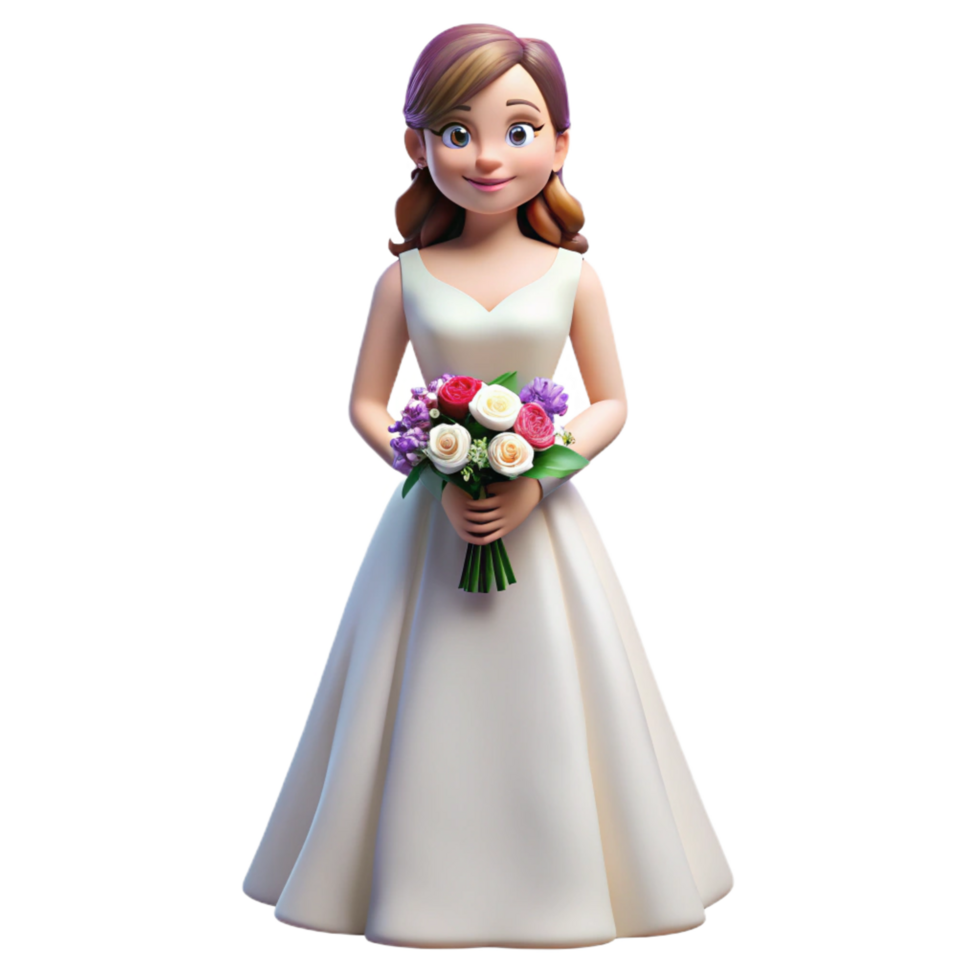 vibrant traditional Bride in a wedding dress holding a bouquet original png
