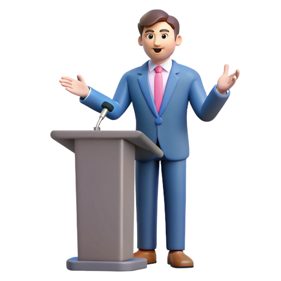 serene artistic Speaker giving a presentation with hand gestures original png