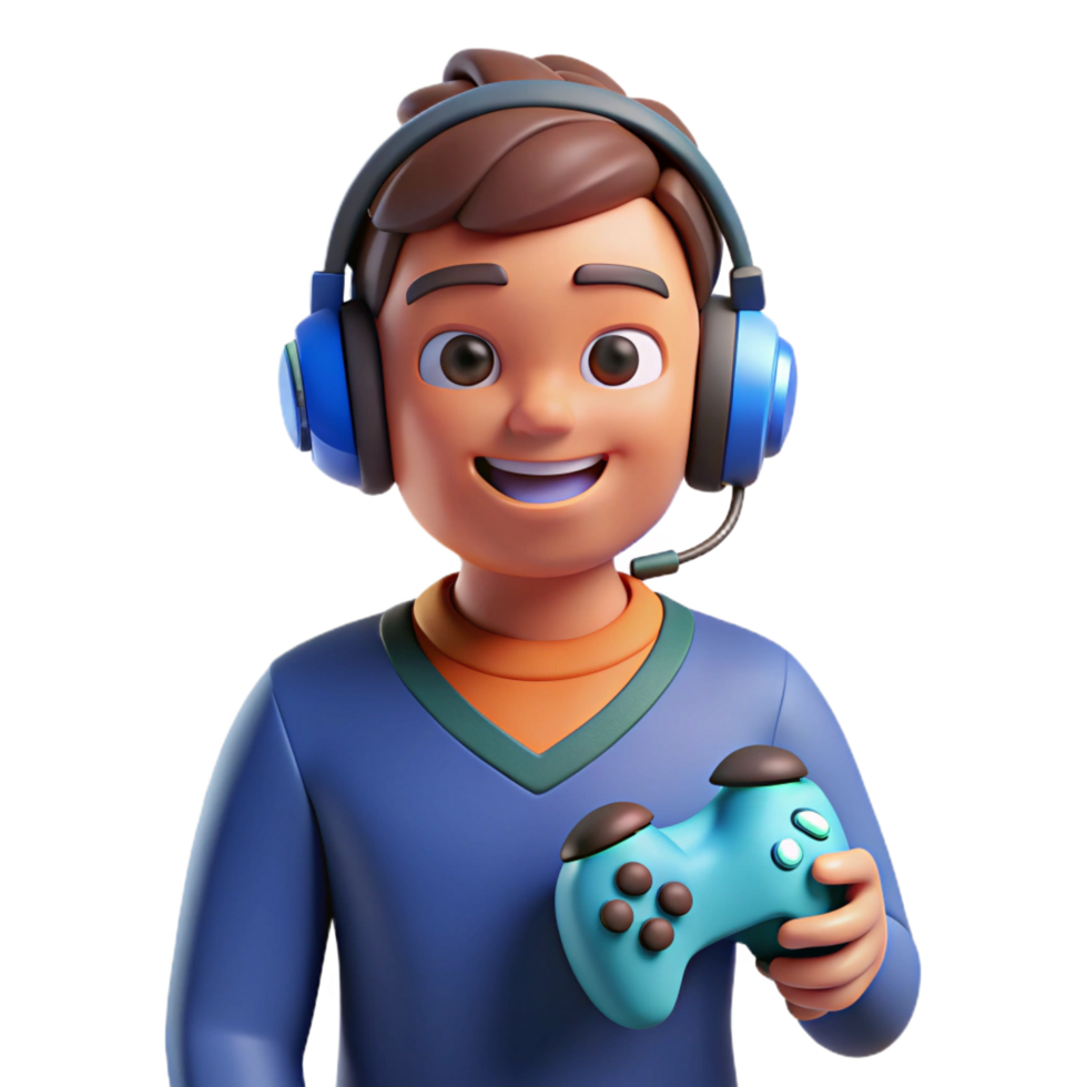 impressive minimalist Gamer with headphones and a controller premium png