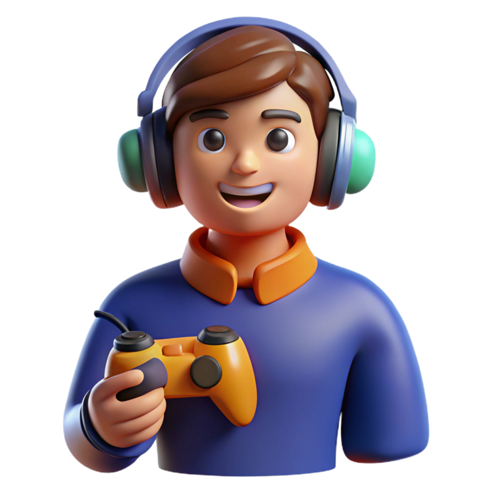 wonderful classic Gamer with headphones and a controller high resolution png