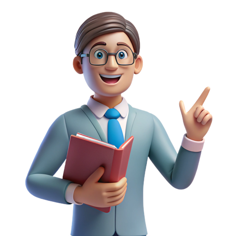 vibrant rustic Teacher holding a book and pointing authentic png
