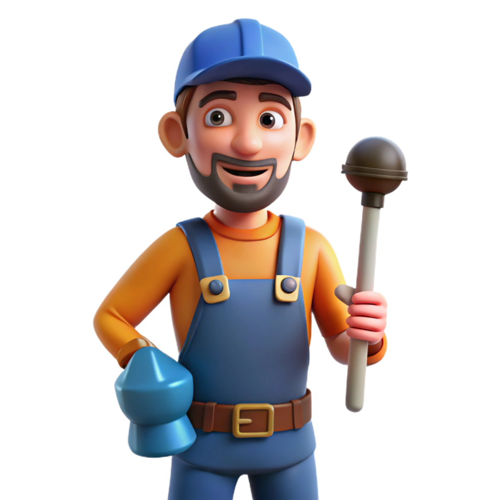 extraordinary rustic Plumber holding a plunger high resolution png