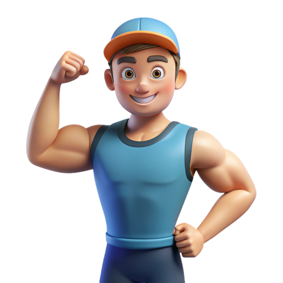serene contemporary Personal trainer flexing their biceps premium png