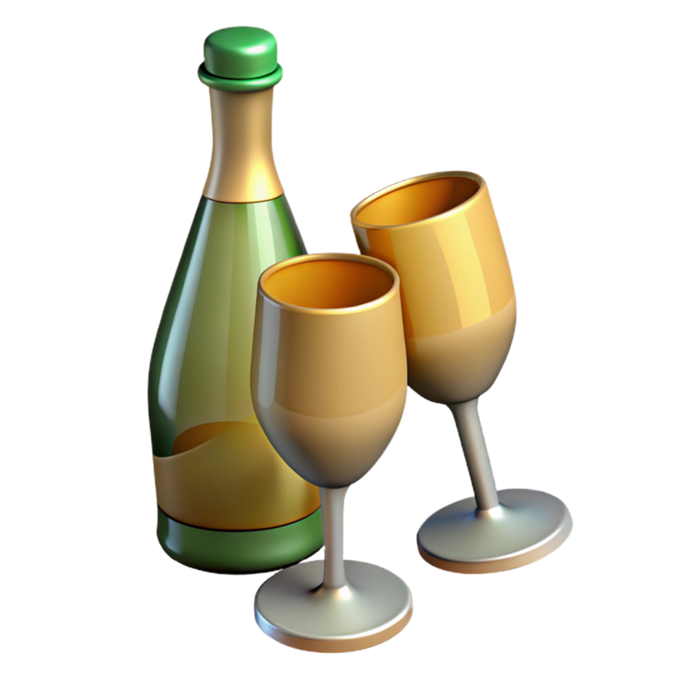 vibrant artistic Champagne bottle and glasses detailed png
