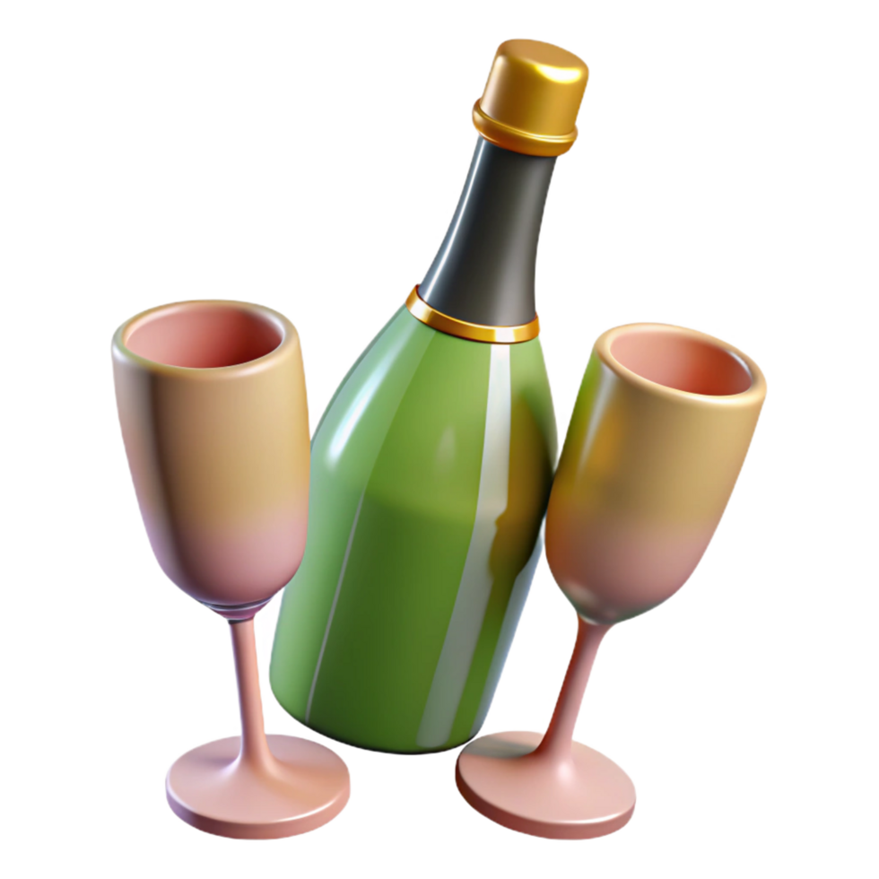 serene classic Champagne bottle and glasses high quality png