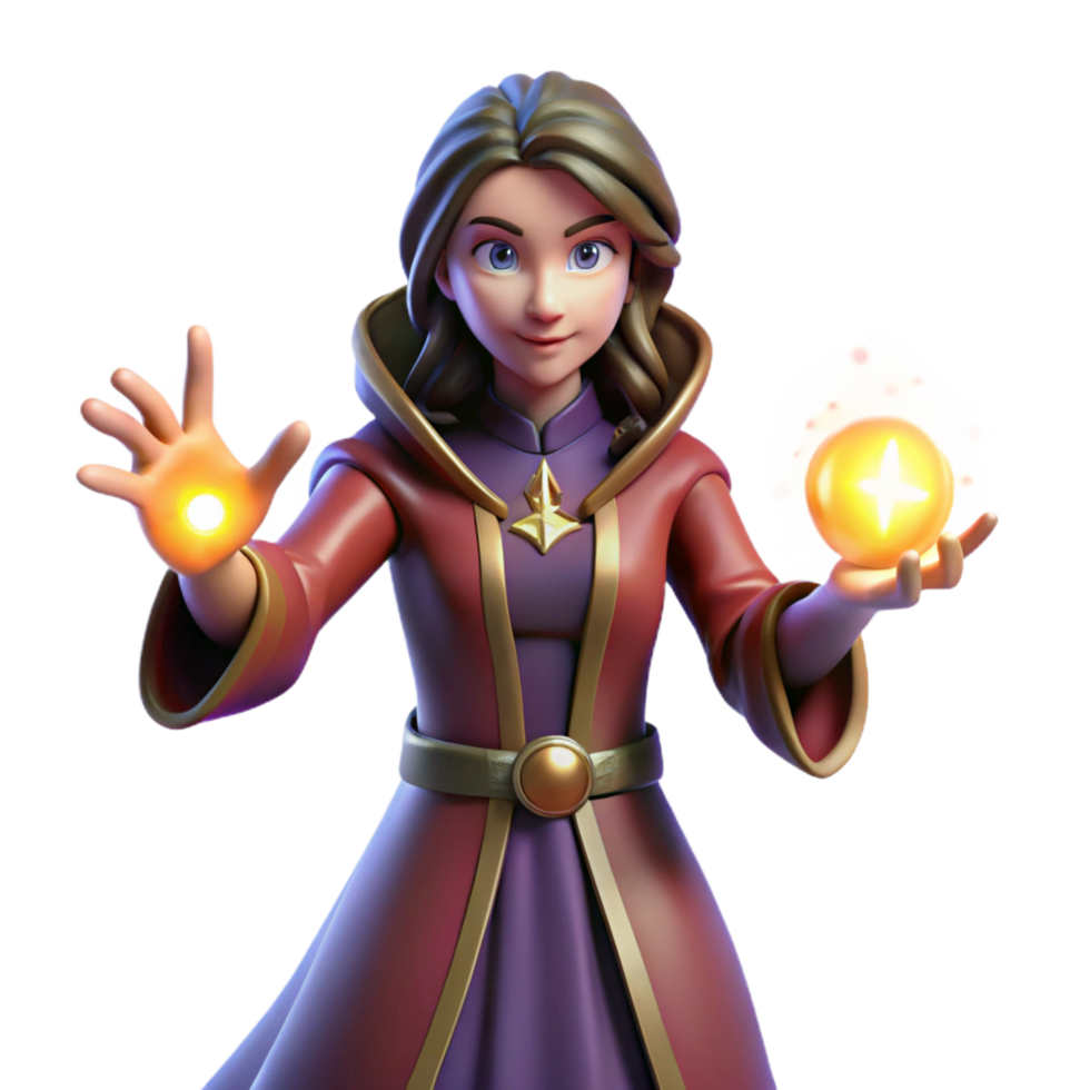 elegant classic A powerful sorceress, casting a spell, hands glowing with energy, high quality png