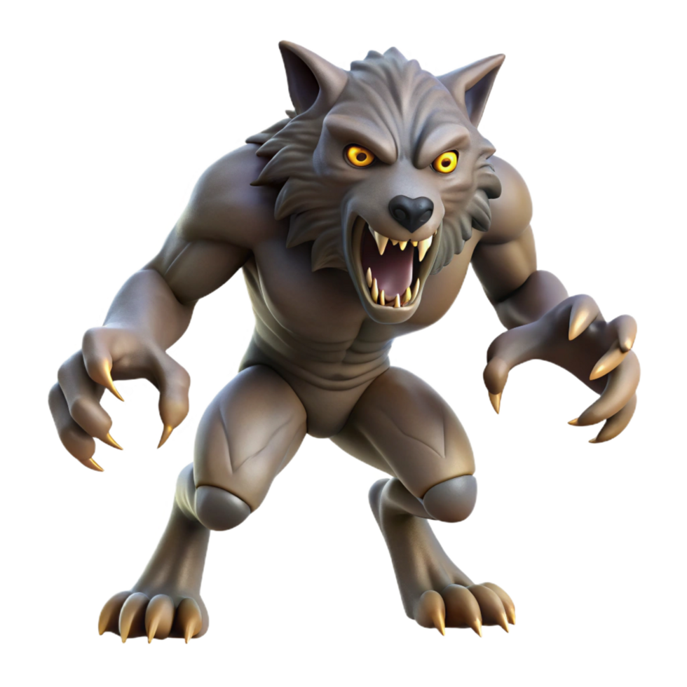 vibrant minimalist A fierce werewolf, mid-transformation, claws extended, exclusive png
