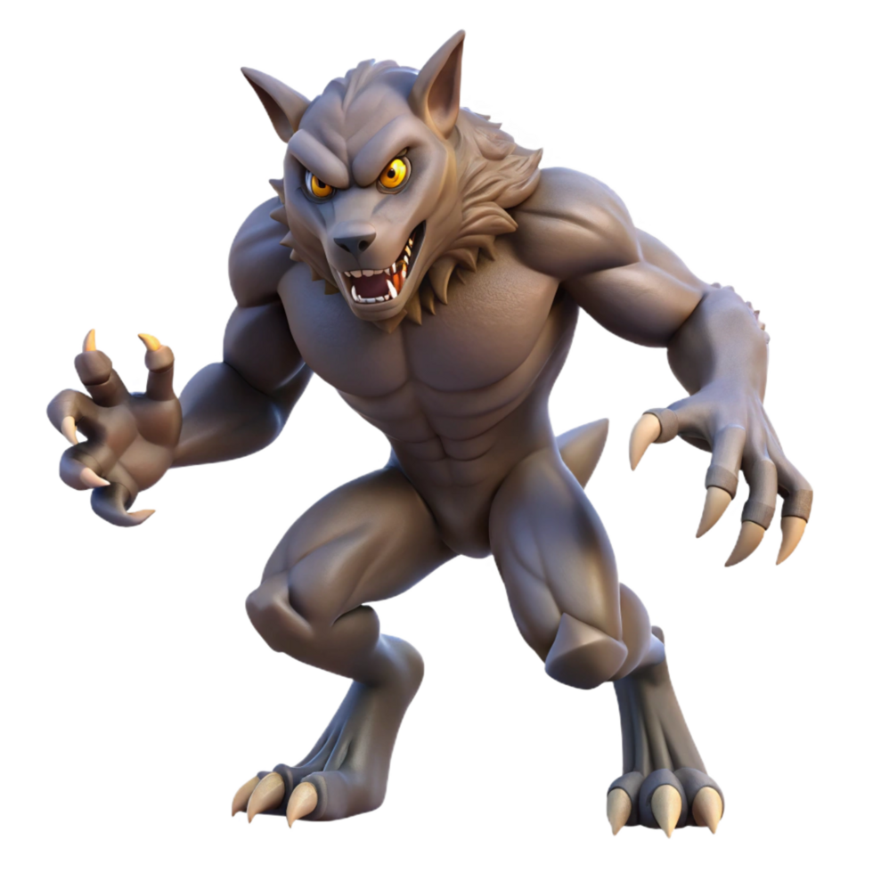 magnificent abstract A fierce werewolf, mid-transformation, claws extended, detailed png