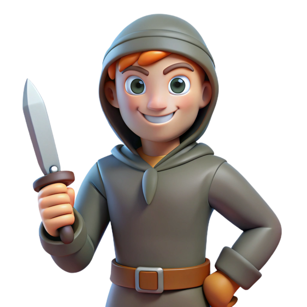 extraordinary minimalist A sly rogue, dagger in hand, cunning expression, high quality png