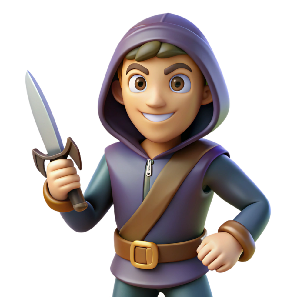 wonderful minimalist A sly rogue, dagger in hand, cunning expression, professional png