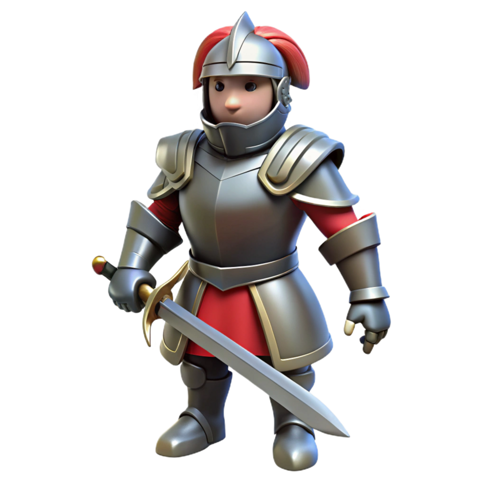 wonderful contemporary A brave knight, in full plate armor, sword at the ready, authentic png