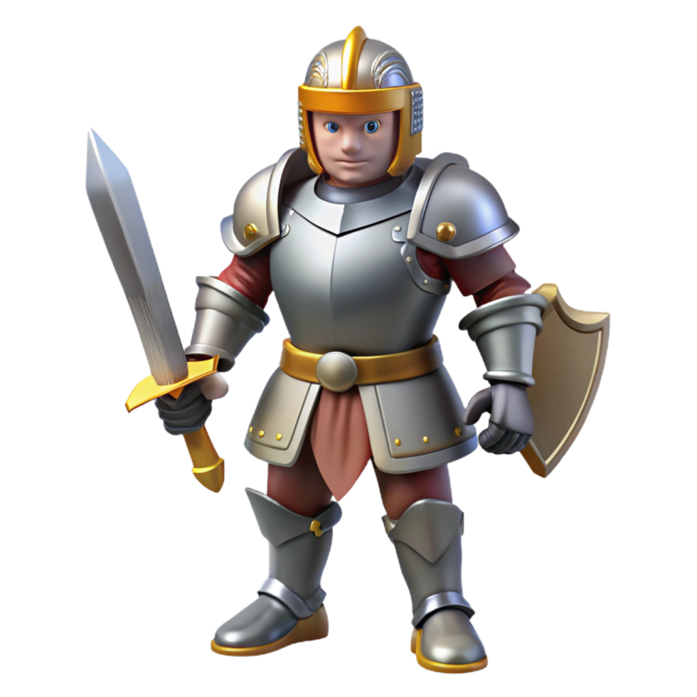 vibrant artistic A brave knight, in full plate armor, sword at the ready, exclusive png