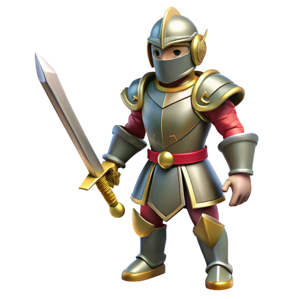 vibrant artistic A brave knight, in full plate armor, sword at the ready, premium png