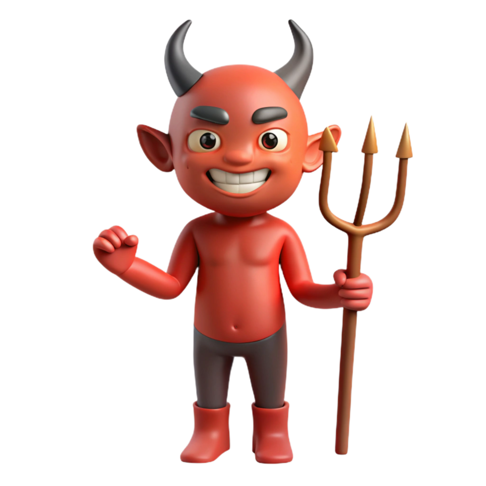 magnificent minimalist A mischievous imp, holding a pitchfork, devilish grin, exclusive png