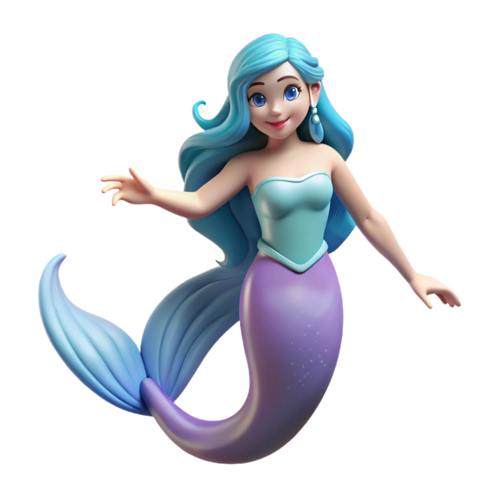 vibrant traditional A graceful mermaid, long flowing hair, fishtail, high quality png