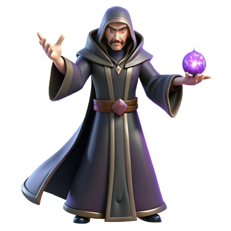 impressive contemporary A powerful warlock, casting a spell, dark robes, genuine png