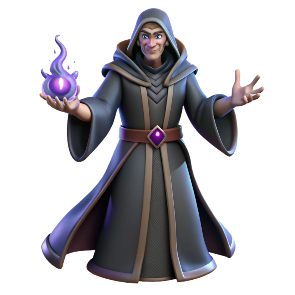 elegant creative A powerful warlock, casting a spell, dark robes, high quality png
