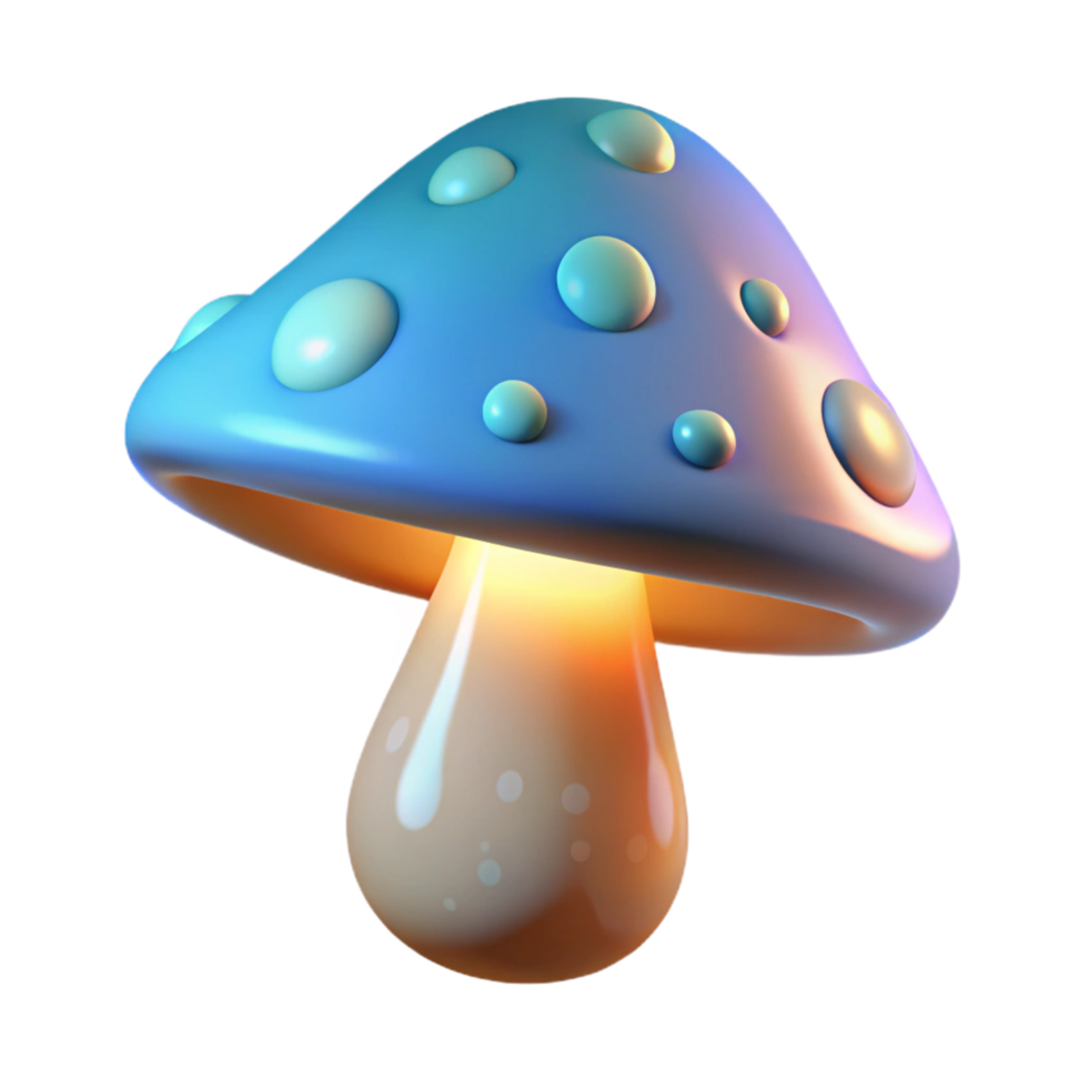 stunning minimalist A single, glowing mushroom, magical properties, spotted cap, high resolution png