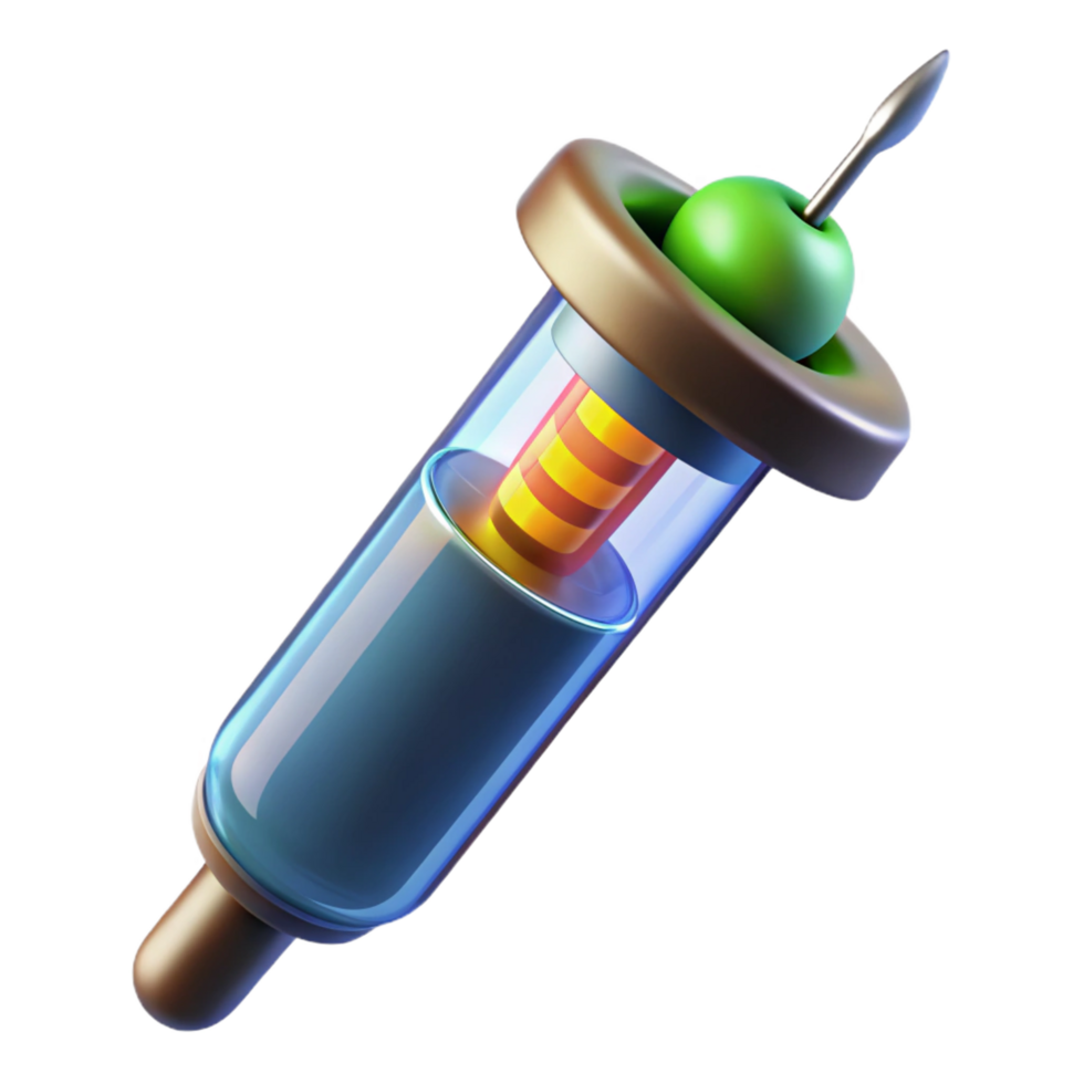 beautiful minimalist Genetic modification syringe with glowing liquid original png