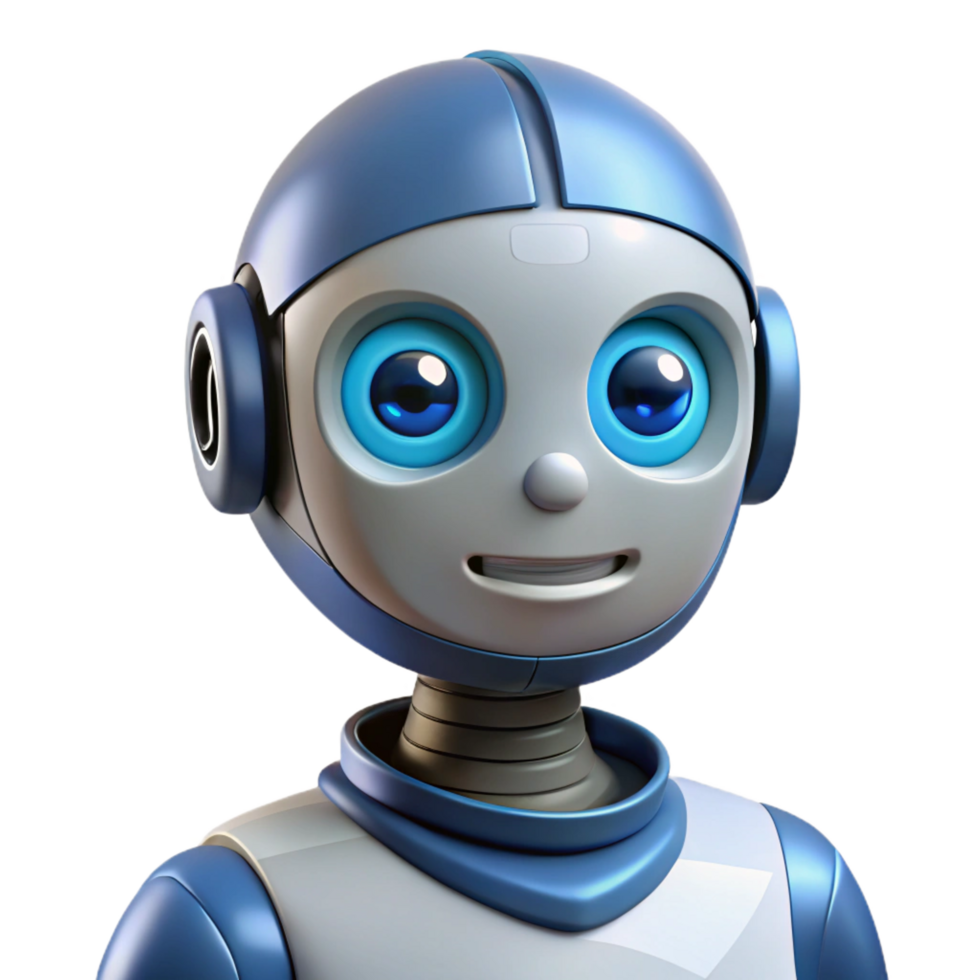 magnífico artístico artificial inteligência robô cabeça com expressivo olhos genuíno png