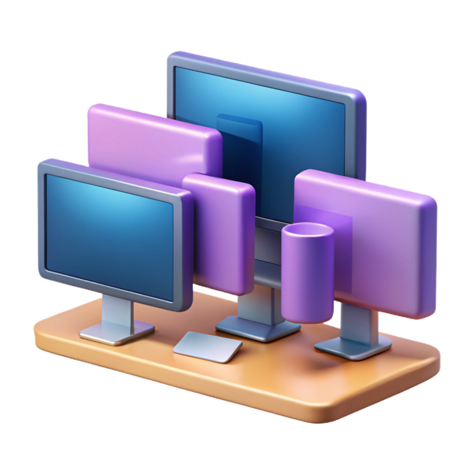 impressive classic Desktop computer with multiple monitors high quality png