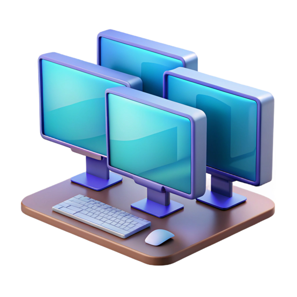 vibrante rústico Área de Trabalho computador com múltiplo monitores genuíno png