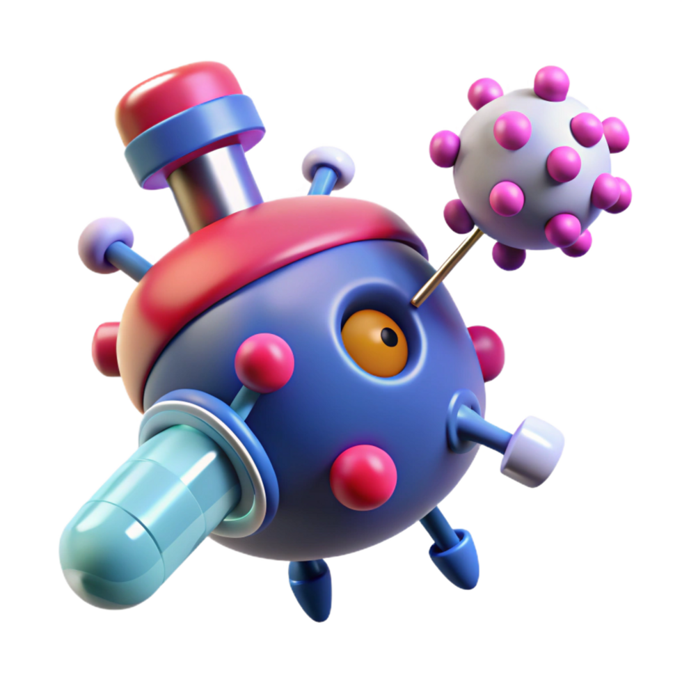 extraordinary abstract Nanorobot injecting medicine into a cell detailed png