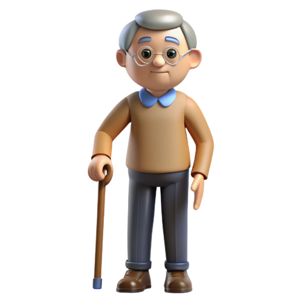 wonderful creative Concerned senior man with a cane, high quality png