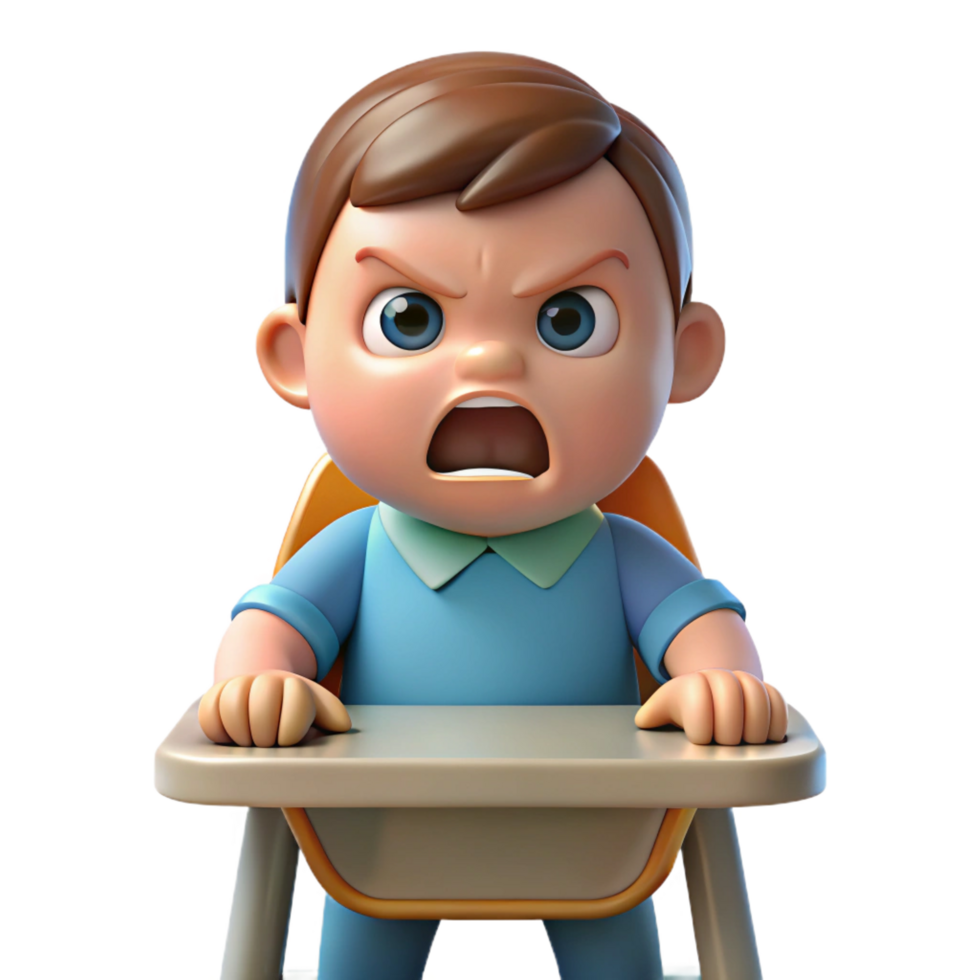 serene vintage Angry toddler in a highchair, authentic png