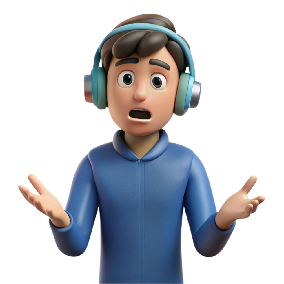 stunning modern Confused young man with headphones, authentic png