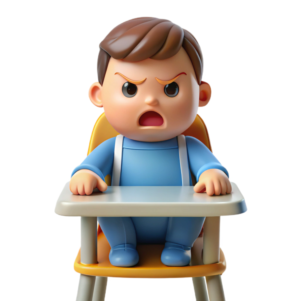 wonderful minimalist Angry toddler in a highchair, 4K png