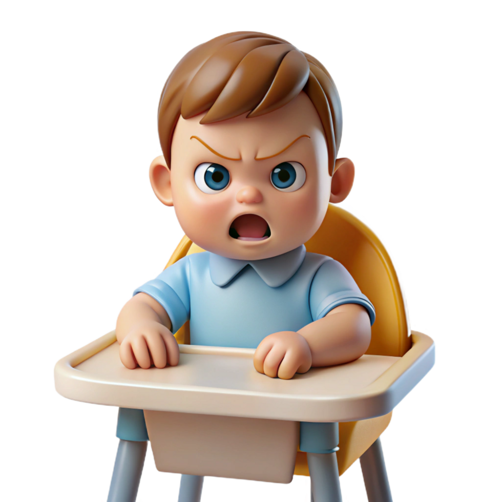 wonderful vintage Angry toddler in a highchair, detailed png