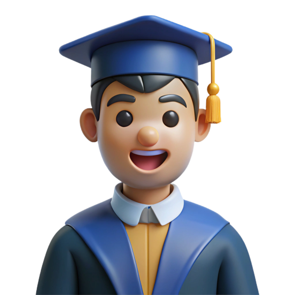 elegant contemporary Graduate student in cap and gown, 4K png