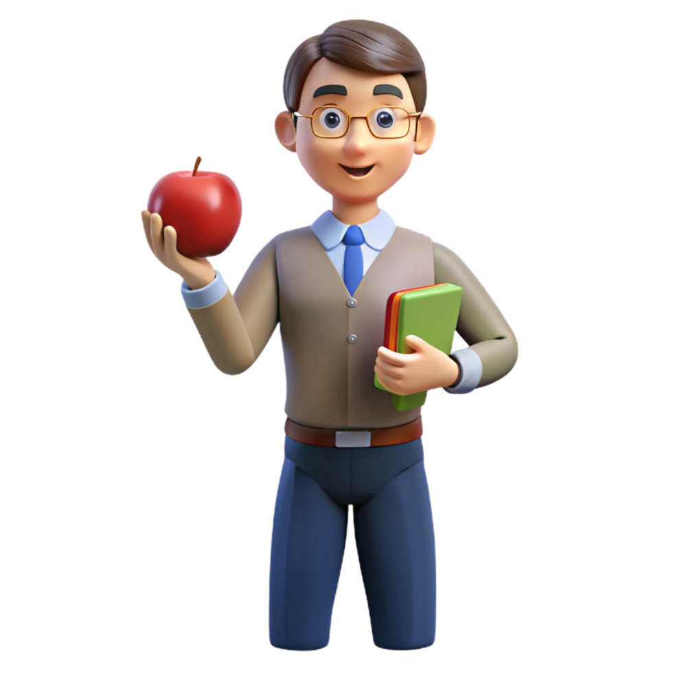 beautiful traditional Teacher holding an apple, detailed png