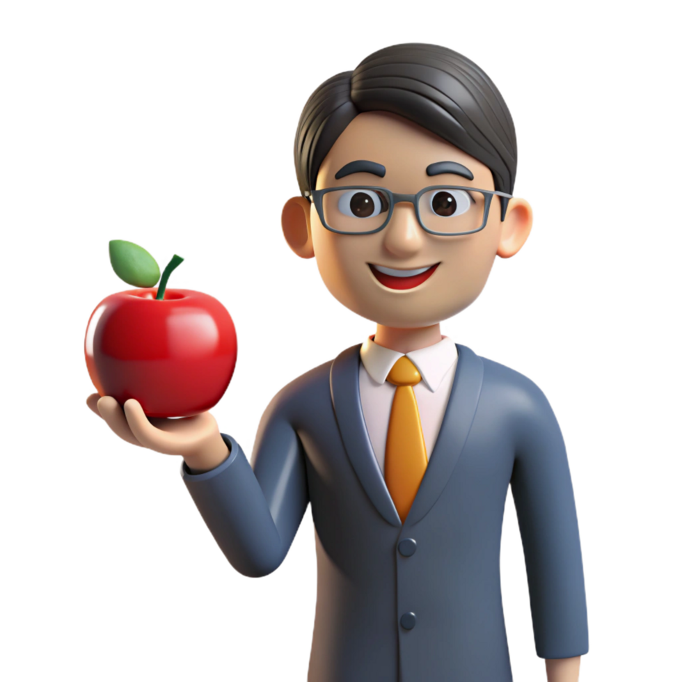 vibrant rustic Teacher holding an apple, professional png