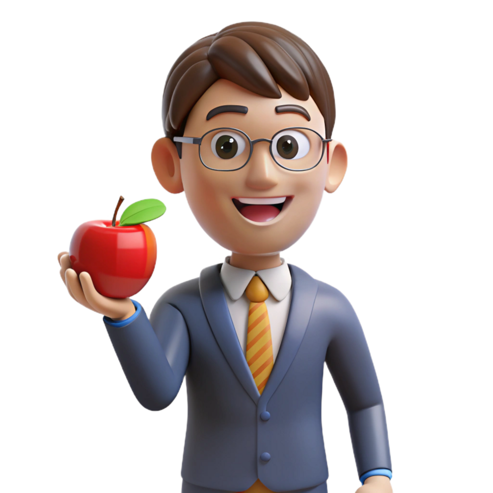 stunning rustic Teacher holding an apple, 4K png