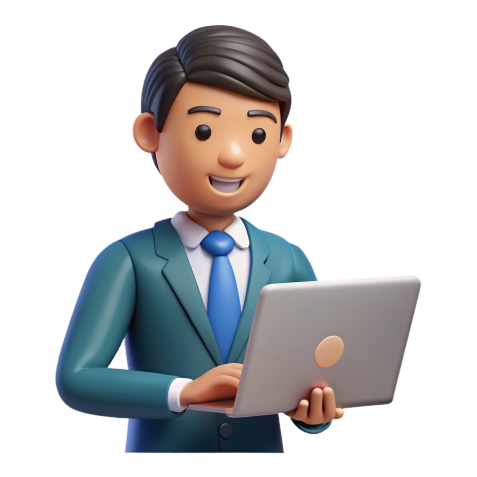 impressive modern Office worker using a laptop, detailed png