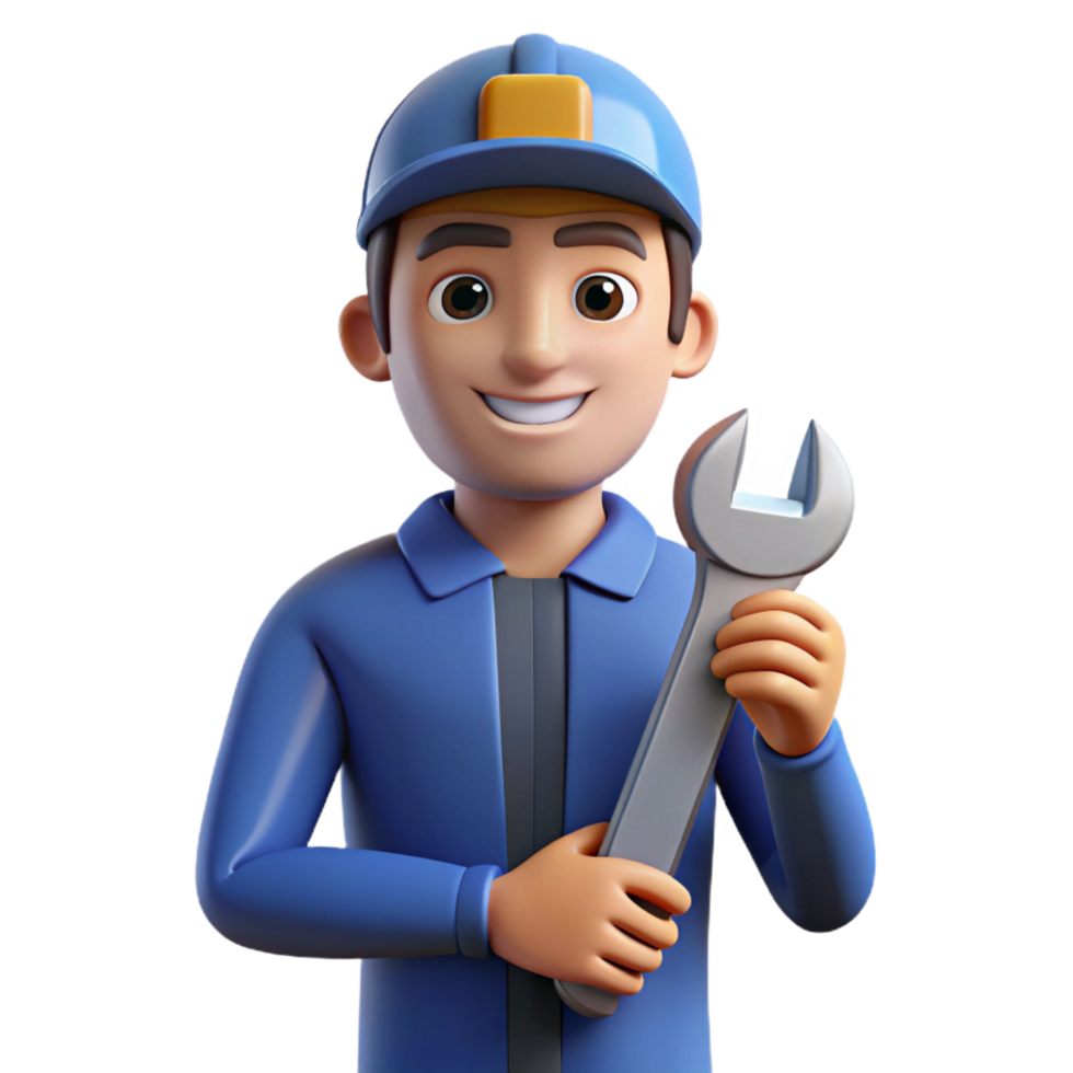 wonderful vintage Mechanic holding a wrench, original png