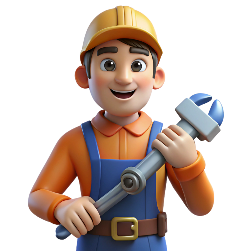 impressive modern Plumber holding a pipe wrench, high resolution png