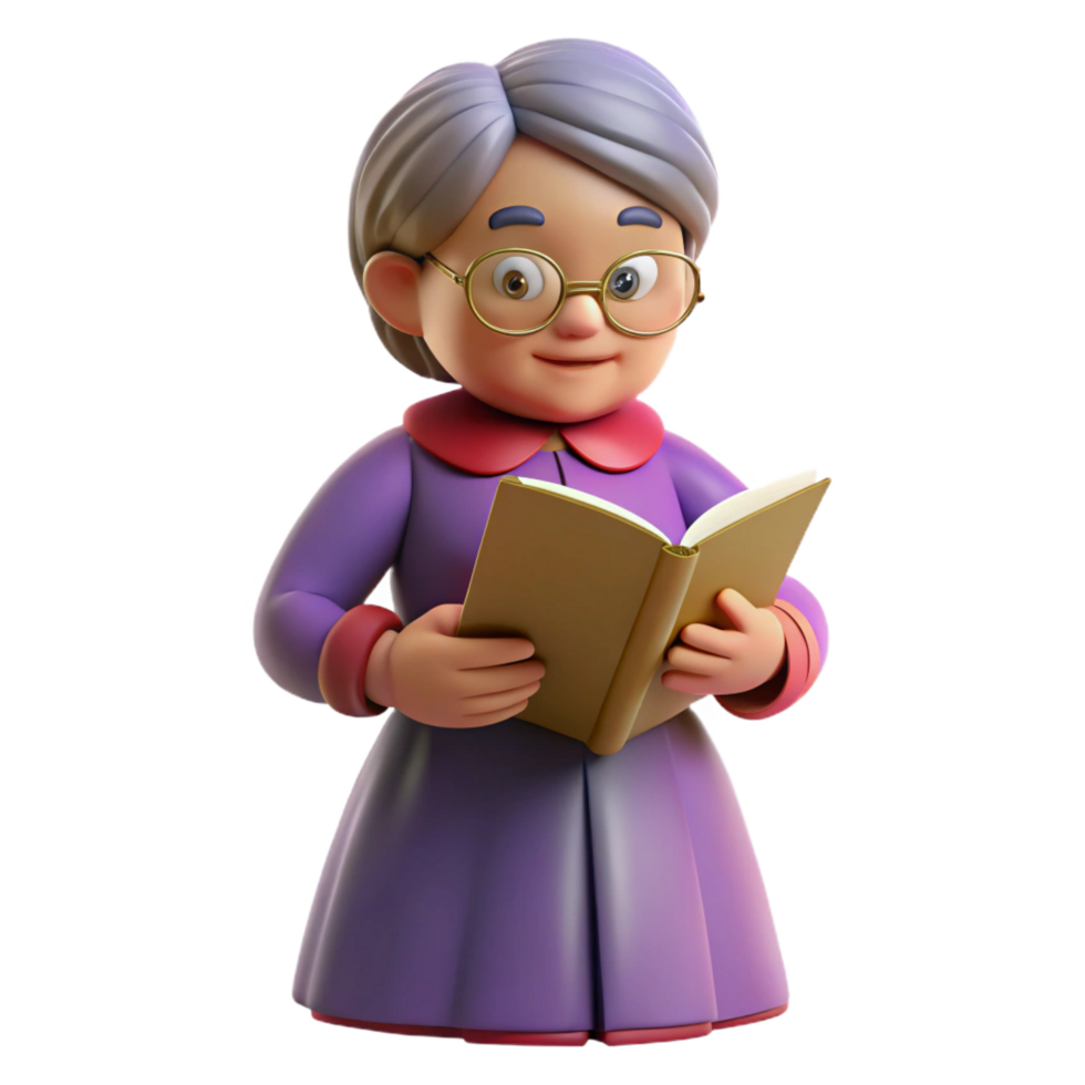 dramatic contemporary Wise elderly woman with a book, premium png