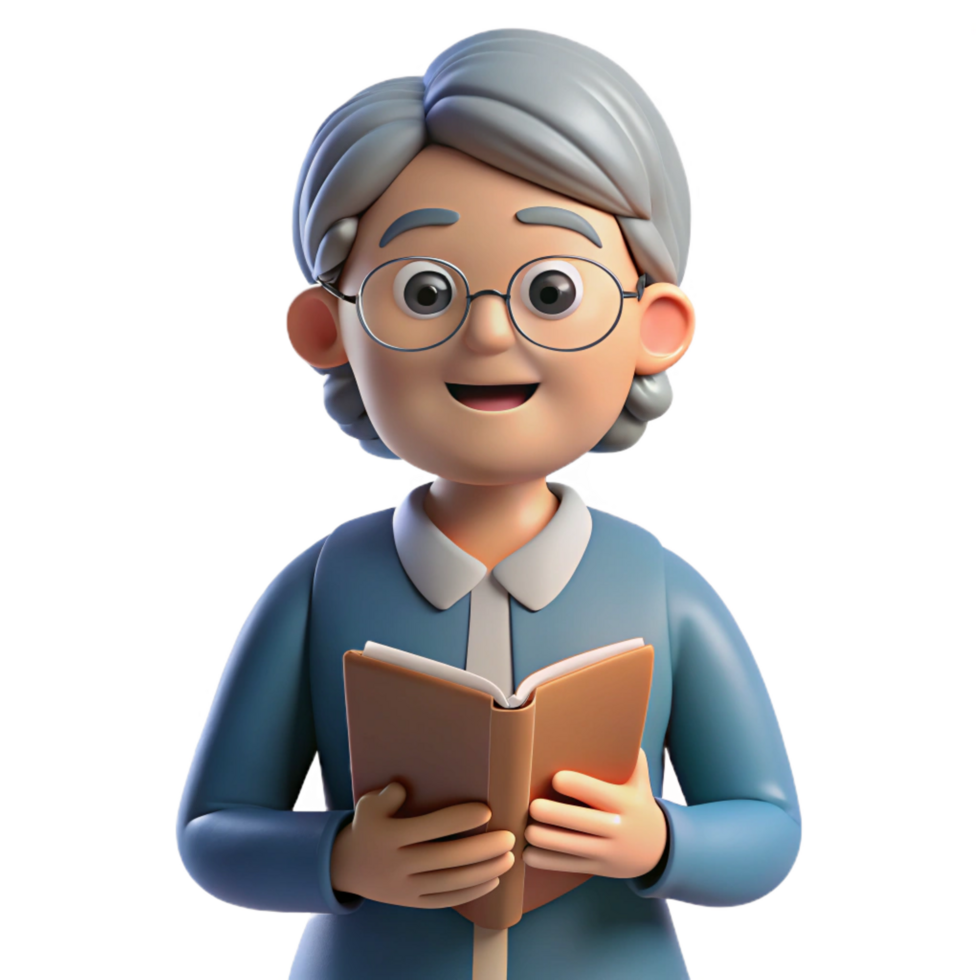 vibrant abstract Wise elderly woman with a book, original png