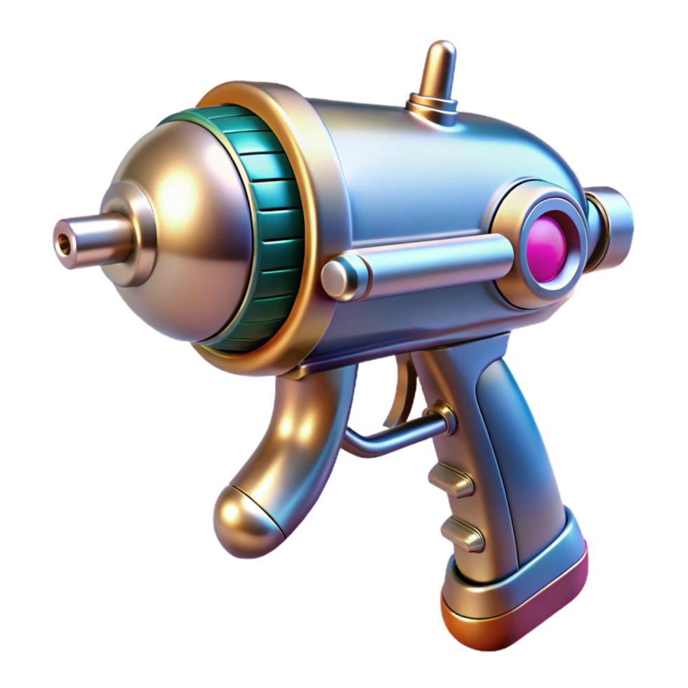 dramatic classic Retro-futuristic ray gun with chrome finish, genuine png