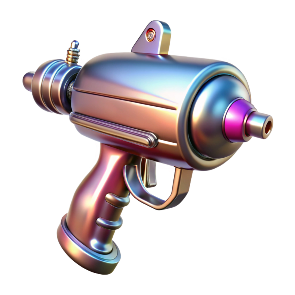 extraordinary artistic Retro-futuristic ray gun with chrome finish, high quality png