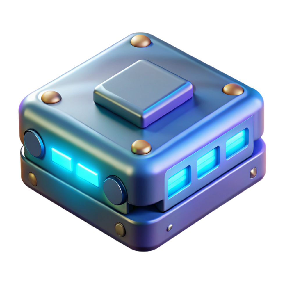 impressive creative Futuristic data storage device with blinking lights, detailed png