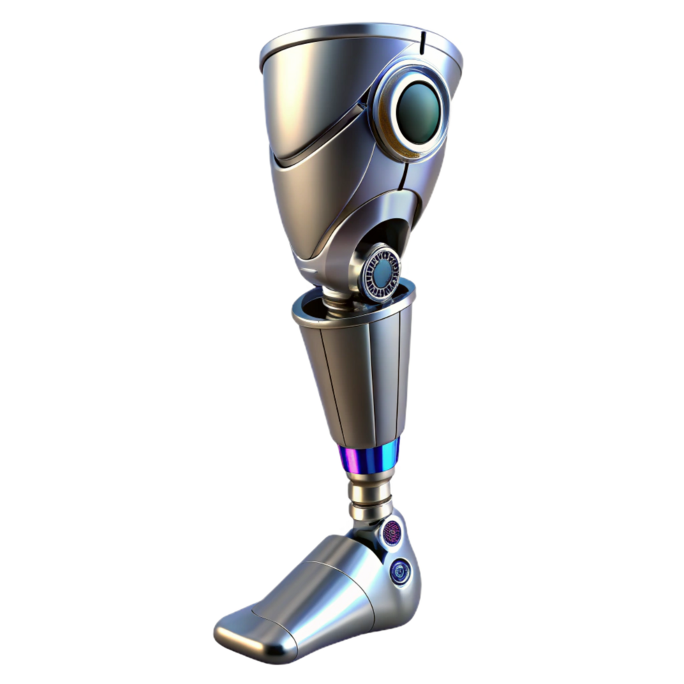 serene artistic Cyberpunk prosthetic leg with chrome accents, genuine png