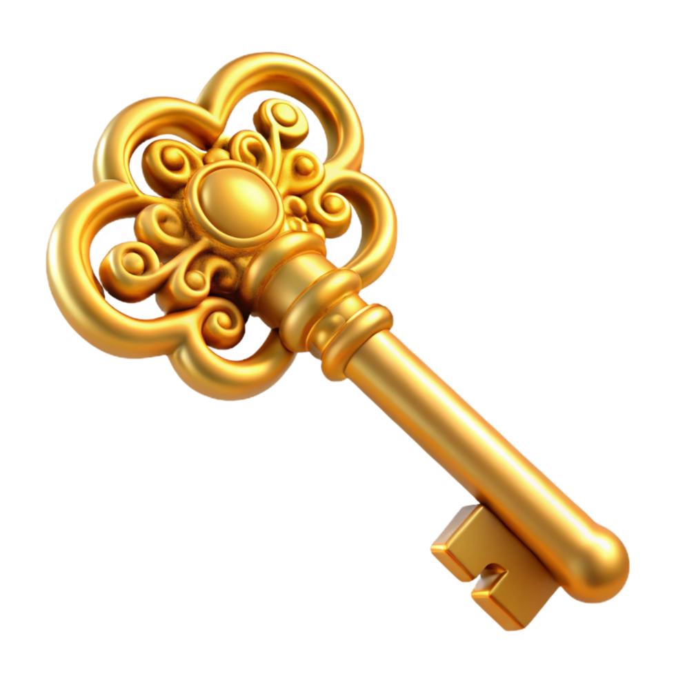 wonderful modern A golden key with intricate carvings, authentic png